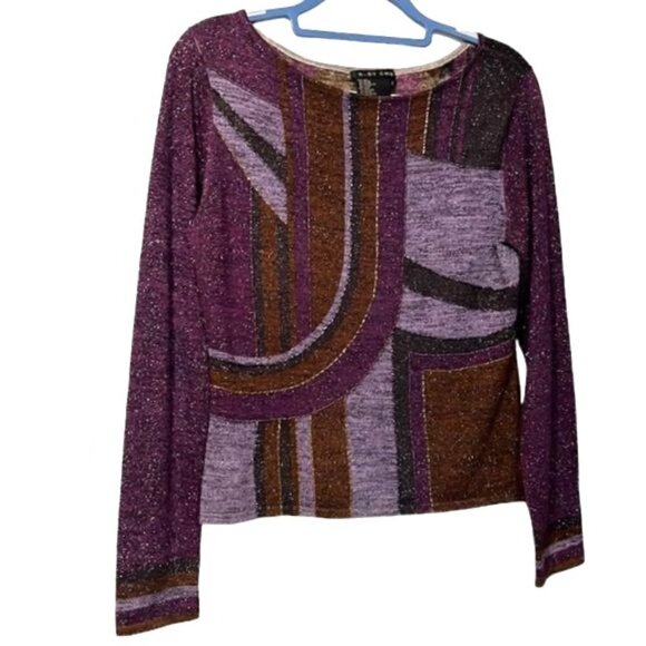 Gorgeous Ruby Cho Beaded Purple Silk Abstract Print Long Sleeve Top - Picture 5 of 9